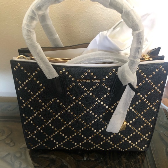 Michael Kors Mercer Black Stud Grommet Convertible Tote